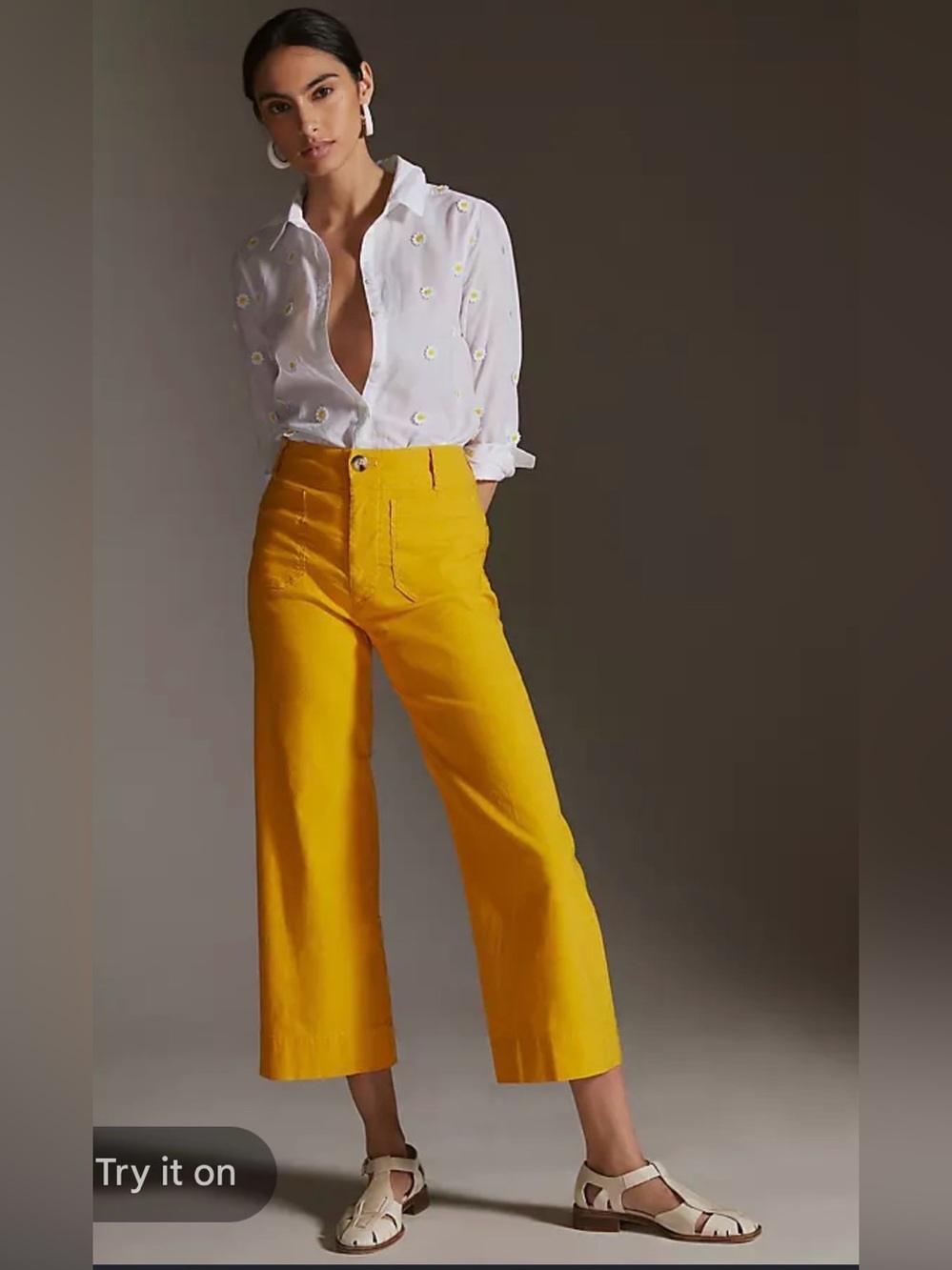 Maeve The Colette Bright Yellow High-Rise Wide-Leg Cropped Pants (flawed)